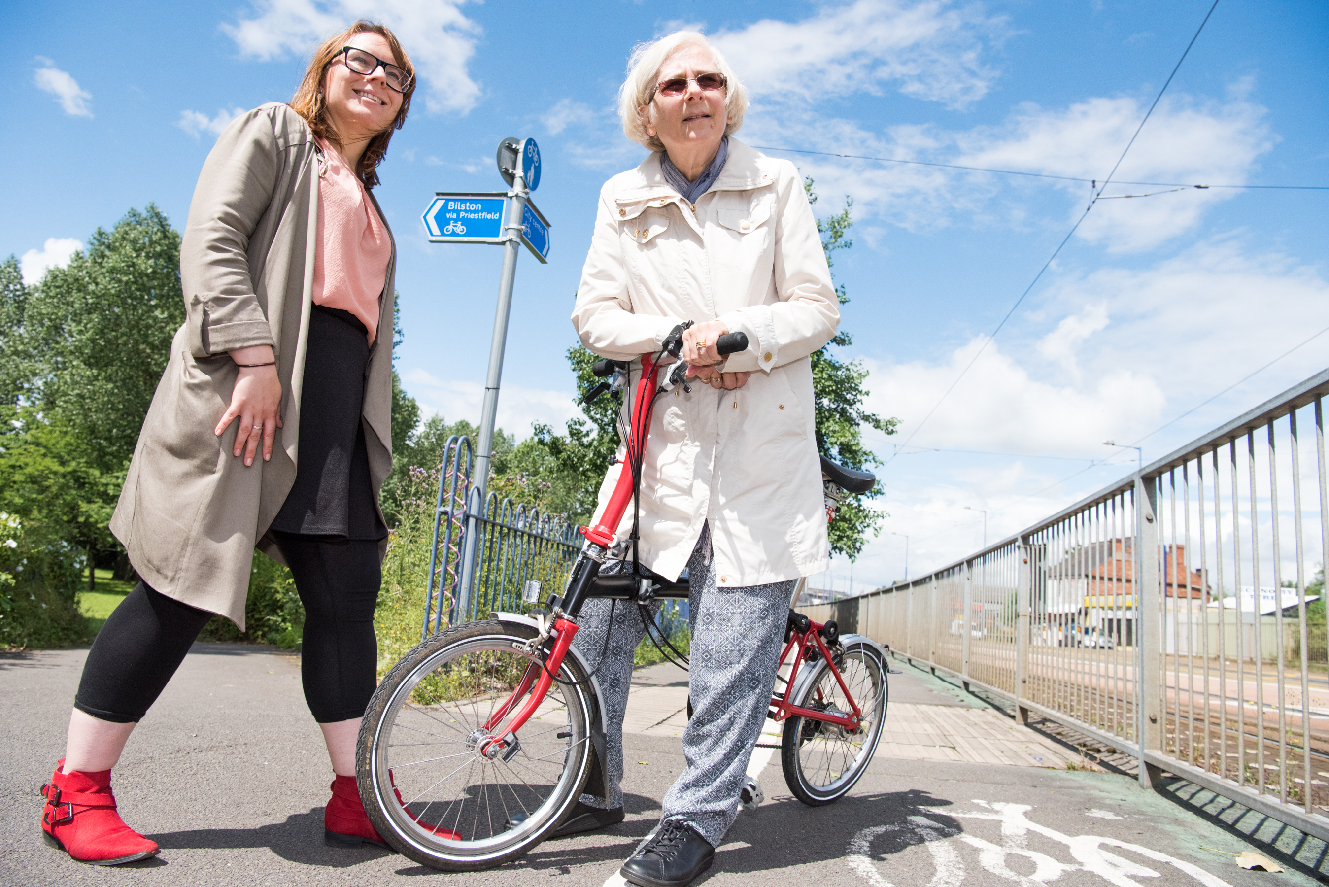 Cllr Judith Rowley, WMCA lead for fair and safe transport, with TfWM cycling development officer Emma Beech at the Priestfield cycle route in Wolverhampton.