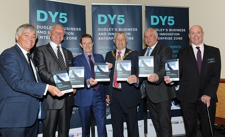 At the DY5 launch (l-r) Tom Westley, Black Country LEP board member, Dudley Council regeneration chief Cllr Ian Kettle, Mayor of the West Midlands Andy Street, Mayor of Dudley Cllr Dave Tyler, Dudley Council leader Cllr Patrick Harley and Alan Lunt, strategic director for place at Dudley Council.
