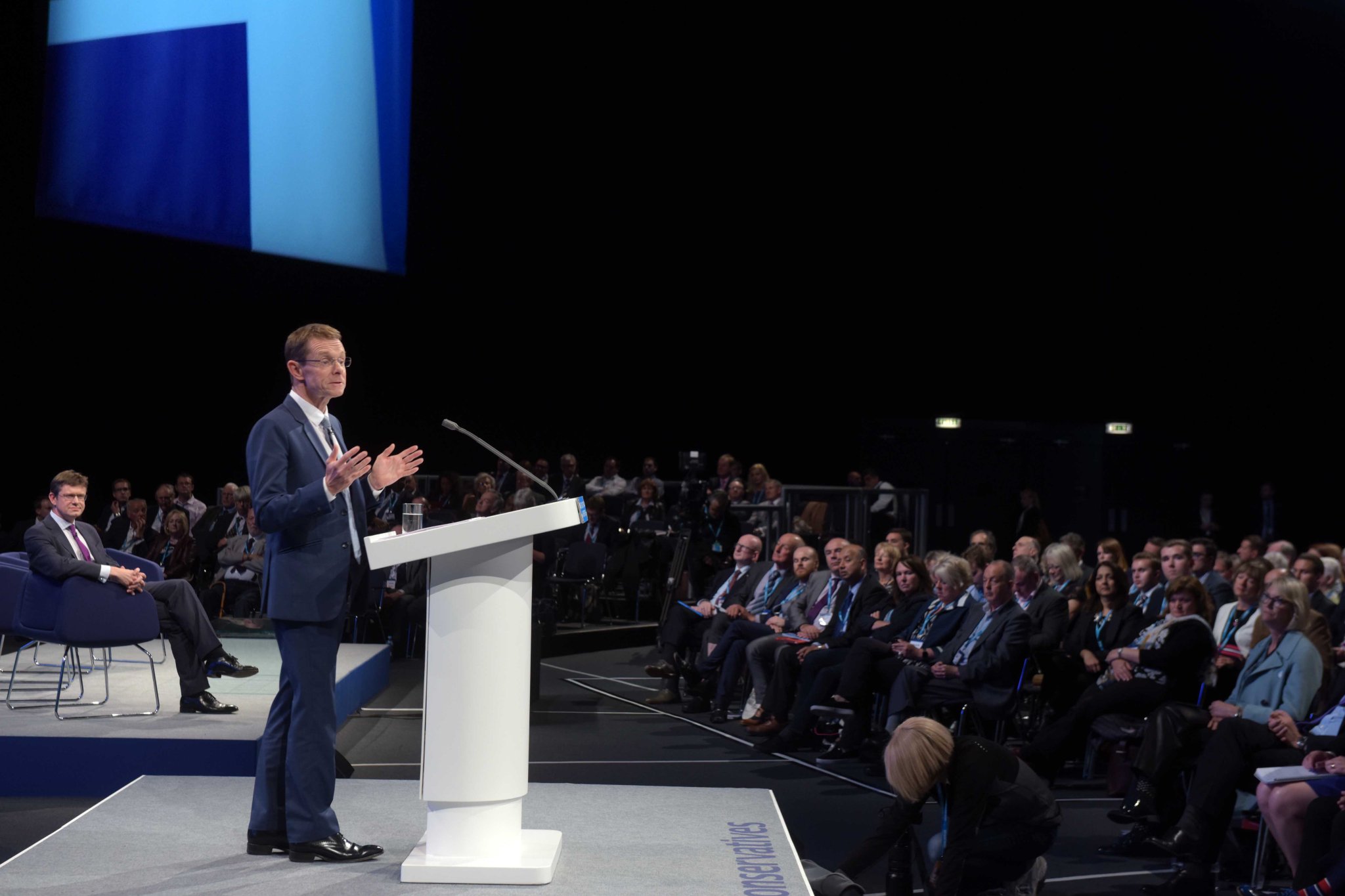 Andy Street addresses delegates at the Conservative Party conference in Manchester.