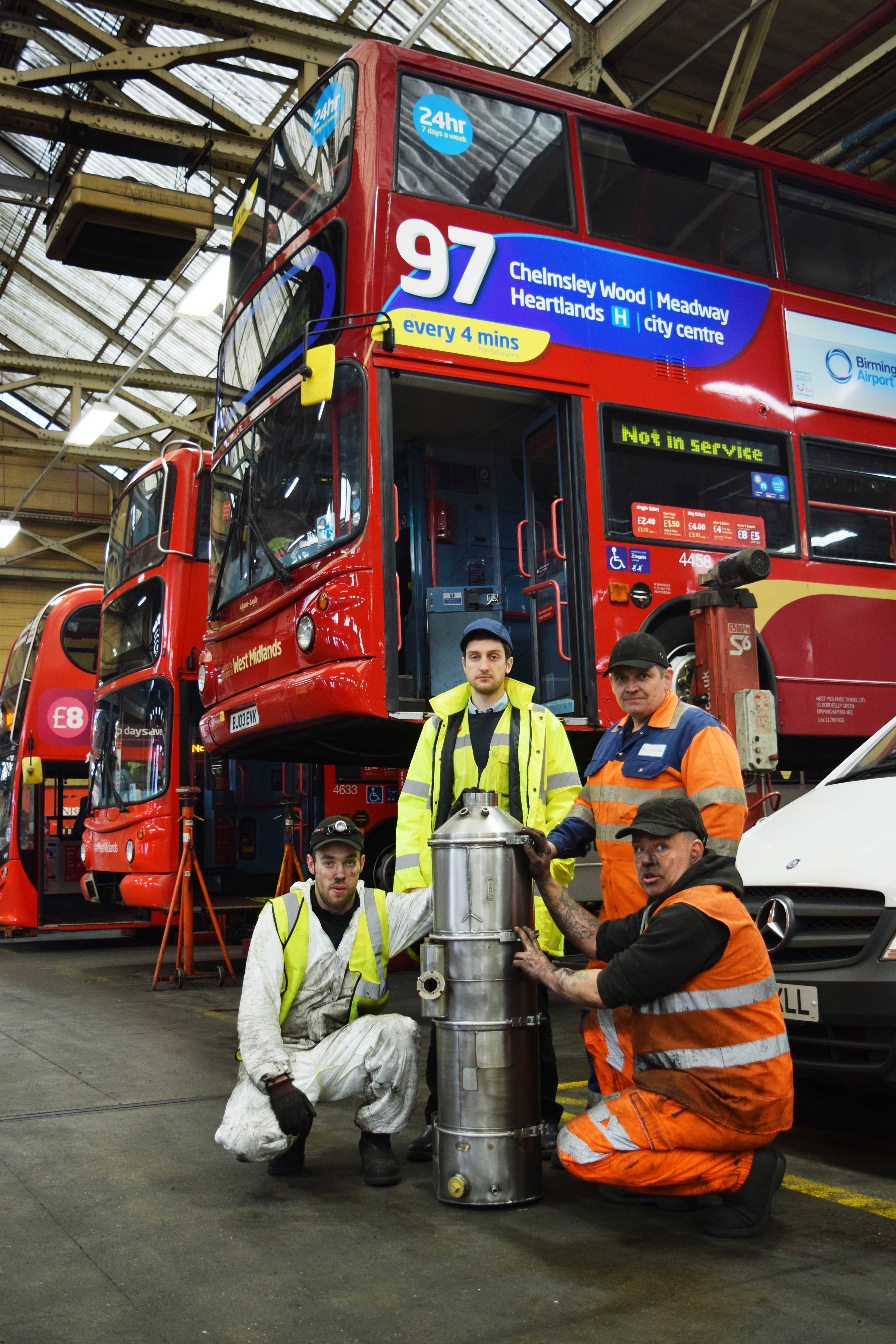 National Express West Midlands bus engineers with one of the filter kits.