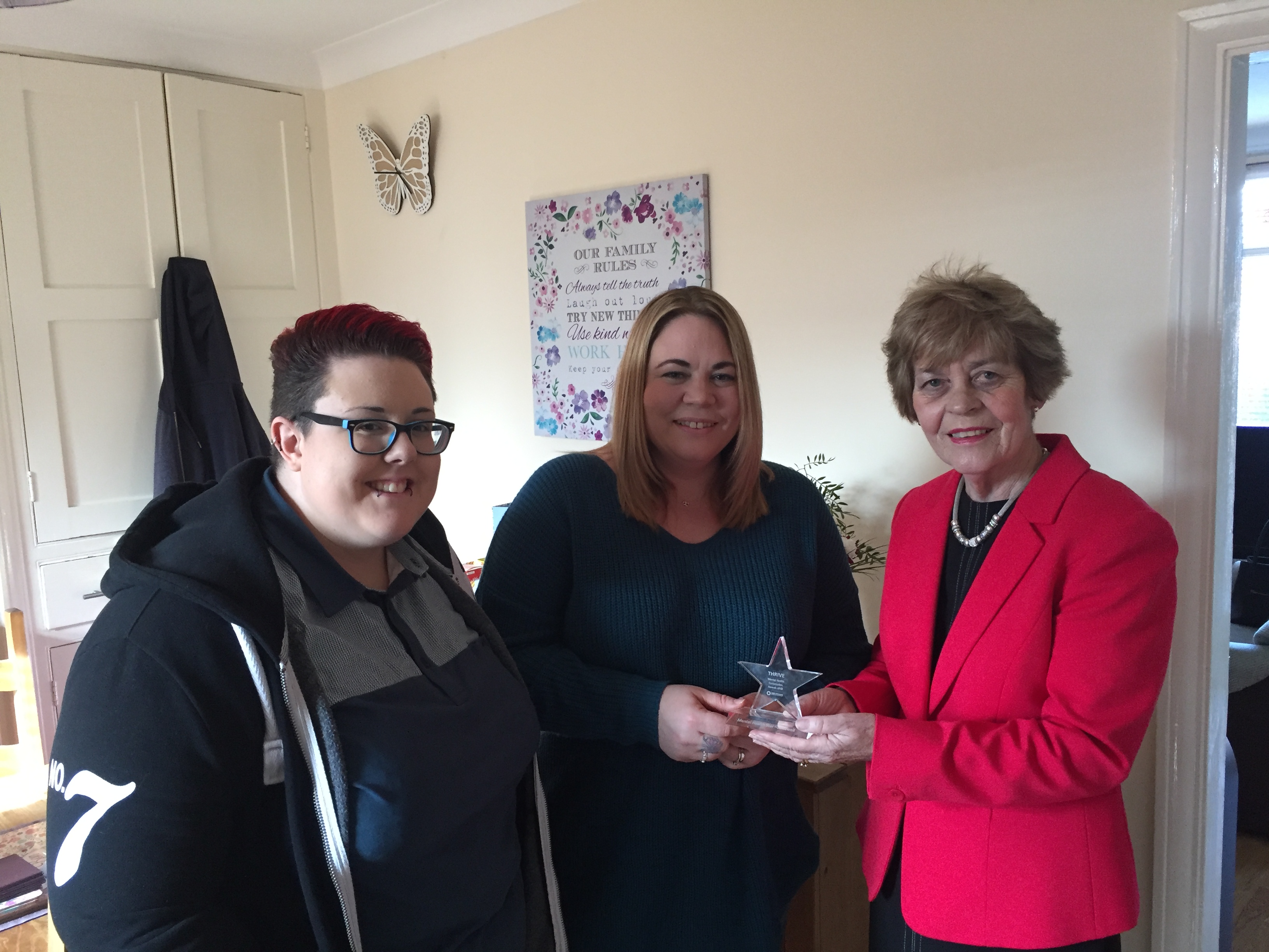 (l-r) Jodie Atkins nominated mum Zoe Barwood as a Thrive Mental Health Commission Star, with the award presented by Sandwell Council's cabinet member for wellbeing Cllr Ann Shackleton.
