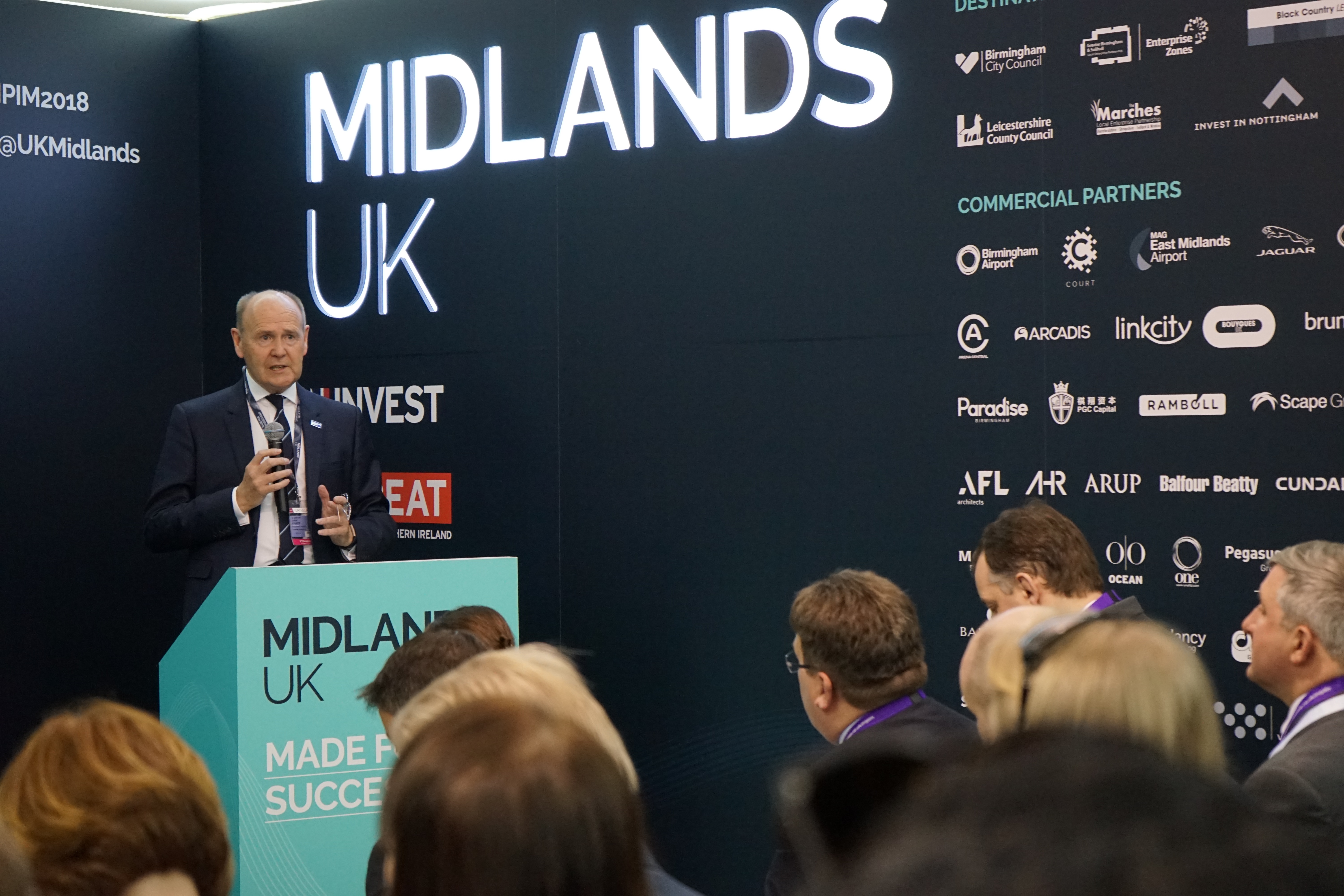 Sir John Peace, chair of the Midlands Engine speaking at MIPIM