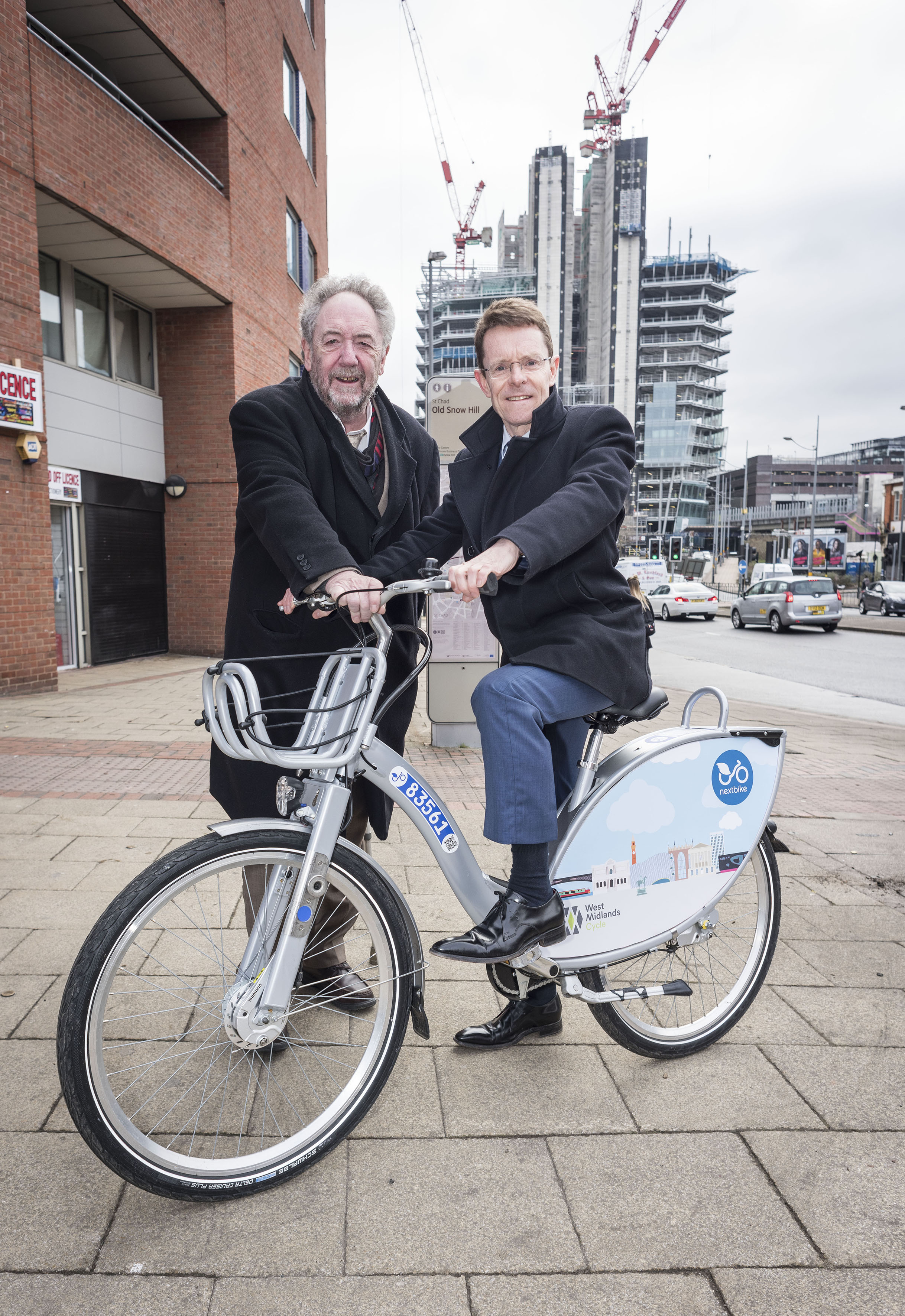 Mayor of the West Midlands Andy Street and Cllr Roger Lawrence, WMCA transport lead (left) at the announcement of the region’s bike-share scheme earlier this year