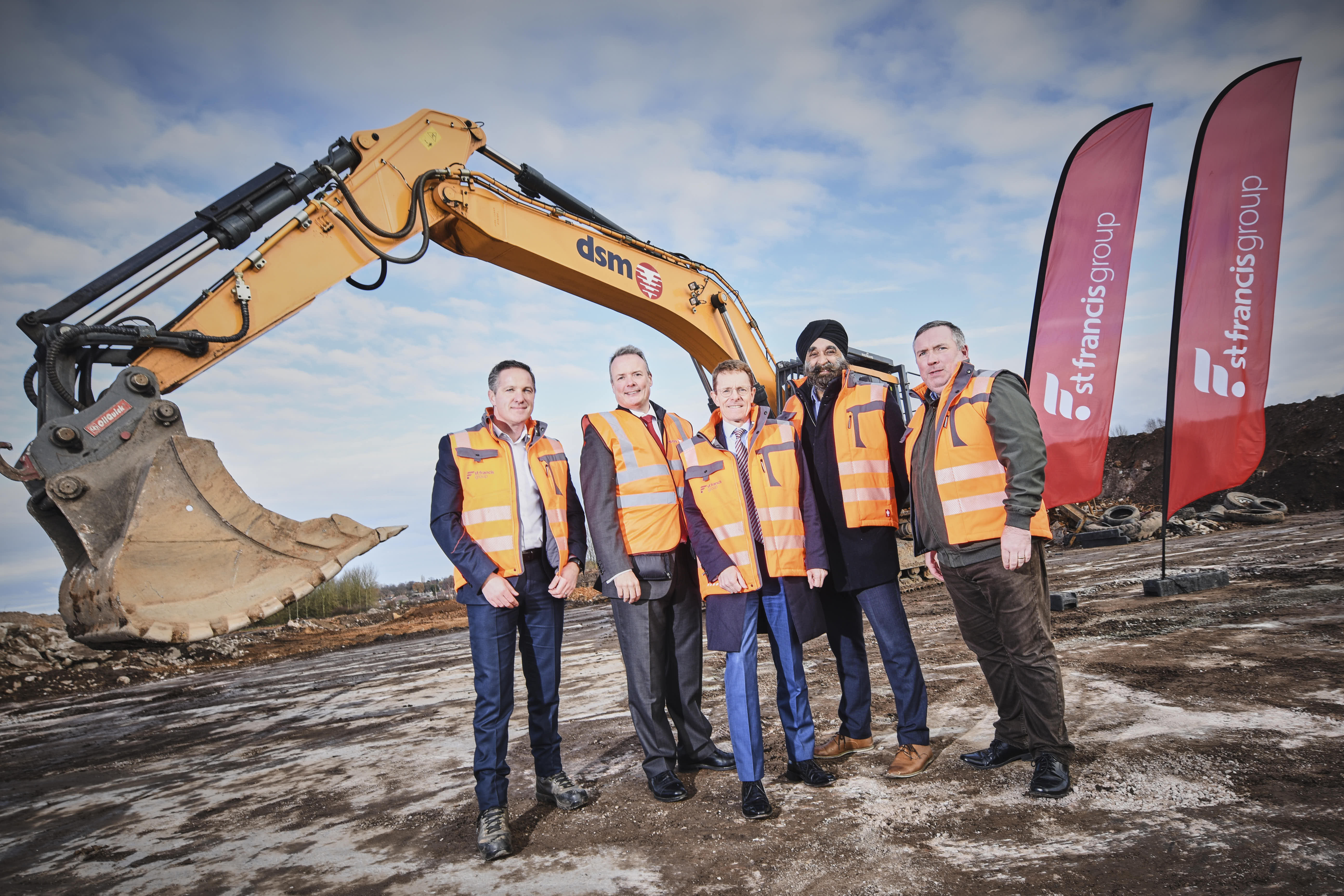 (From left to right) Rob Braid, CEO of St Francis Group; Steve Holland, senior specialist, Homes England; Mayor of the West Midlands, Andy Street; Ninder Johal from the Black Country Local Enterprise Partnership; and Cllr Adrian Andrew, cabinet member for regeneration, Walsall Council, view the site at Goscote Lane.