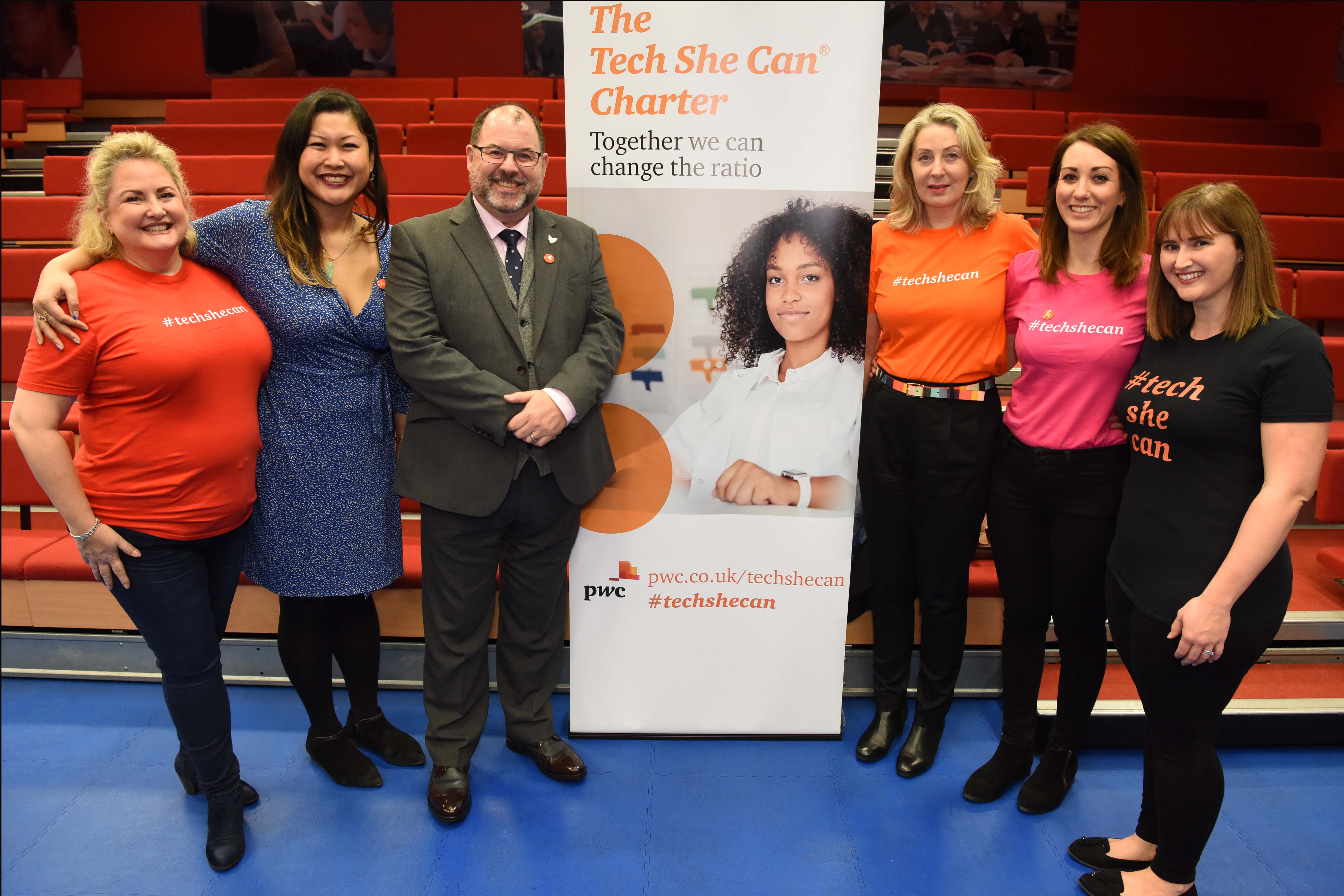 From left, Sandy Lacey-Aberdein, Wincie Wong, and Paul Green from Lyng Hall School, and Sheridan Ash, Robyn Howard and Becky Patel of PwC