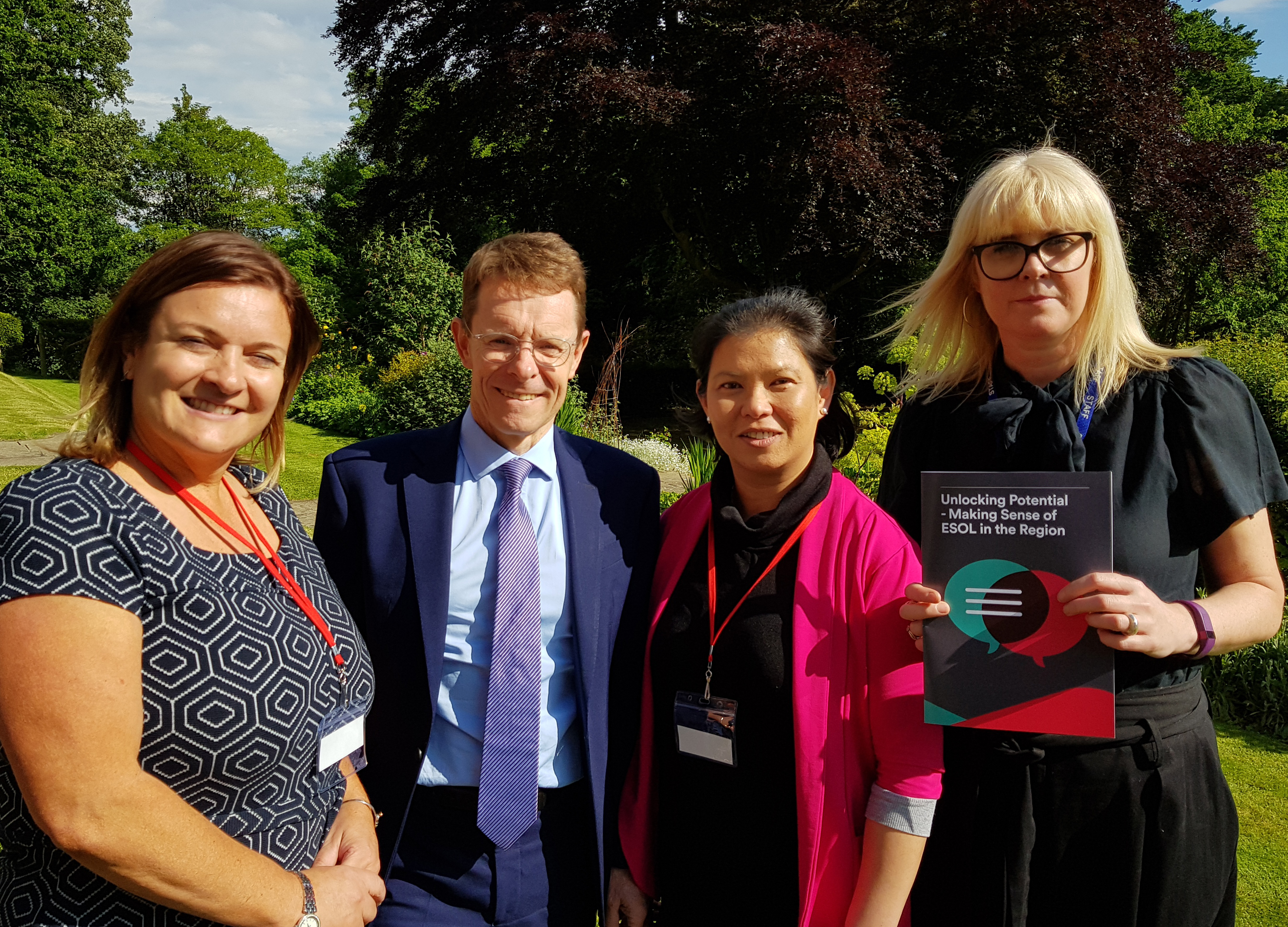 (From left): WMCA head of skills delivery Clare Hatton, Mayor of the West Midlands Andy Street, English as a second language learner Seong Chua from Wolverhampton, and principal and CEO of Fircroft College, Mel Lenehan, at the launch of the Unlocking Potential report