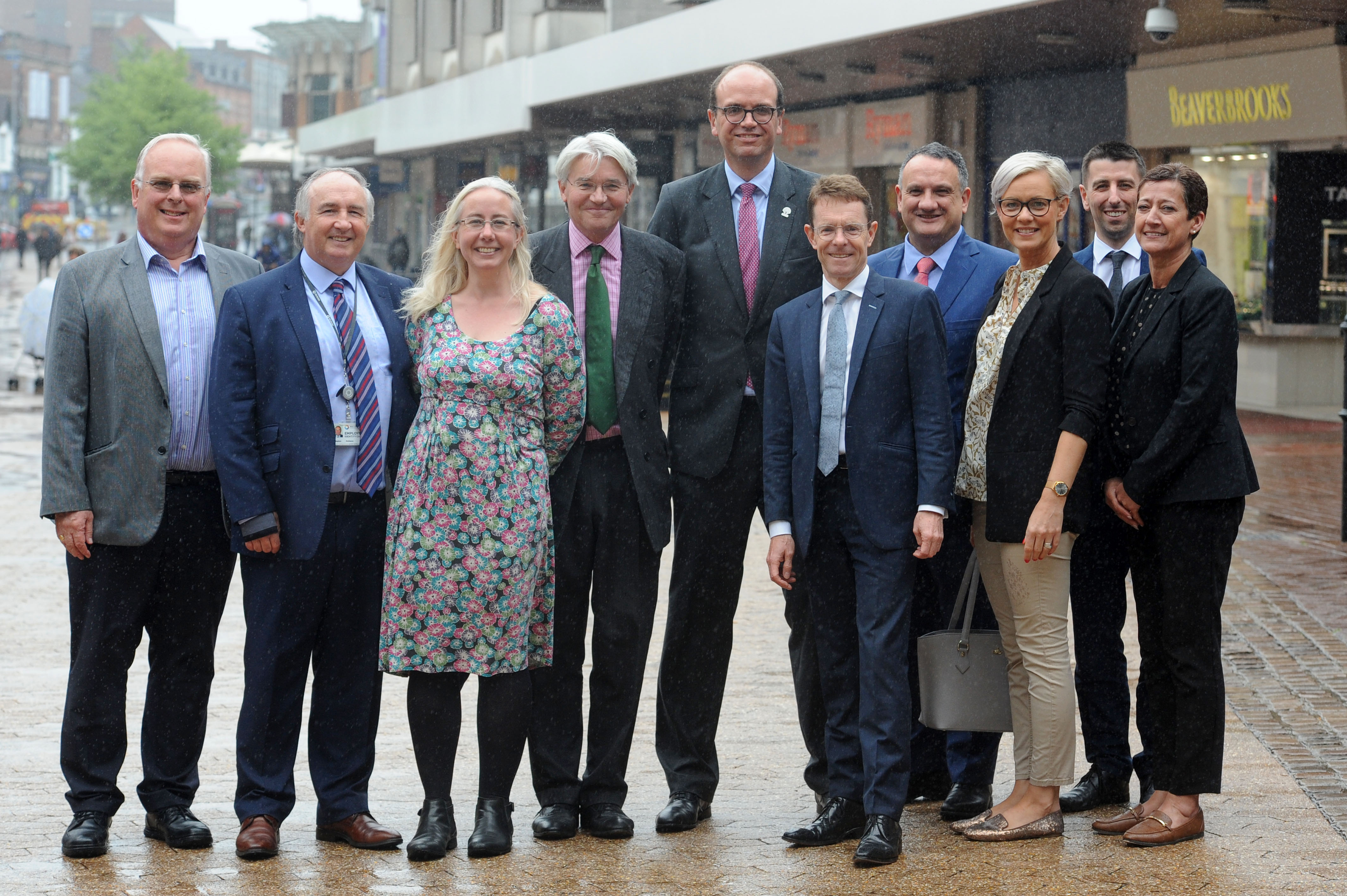 From left to right: Mike Bushell, Sutton Coldfield BID, Steve McAleavy, TfWM, Zoe Toft, Folio, Andrew Mitchell MP, Cllr Simon Ward, Royal Sutton Coldfield Town Council, Andy Street, Mayor of the West Midlands, Stephen Roberts, Sutton Coldfield BID, Katie Hale, Sutton Coldfield Chamber of Commerce, Richard Cowell, Birmingham City Council and Shanaaz Carroll, Greater Birmingham and Solihull Local Enterprise Partnership