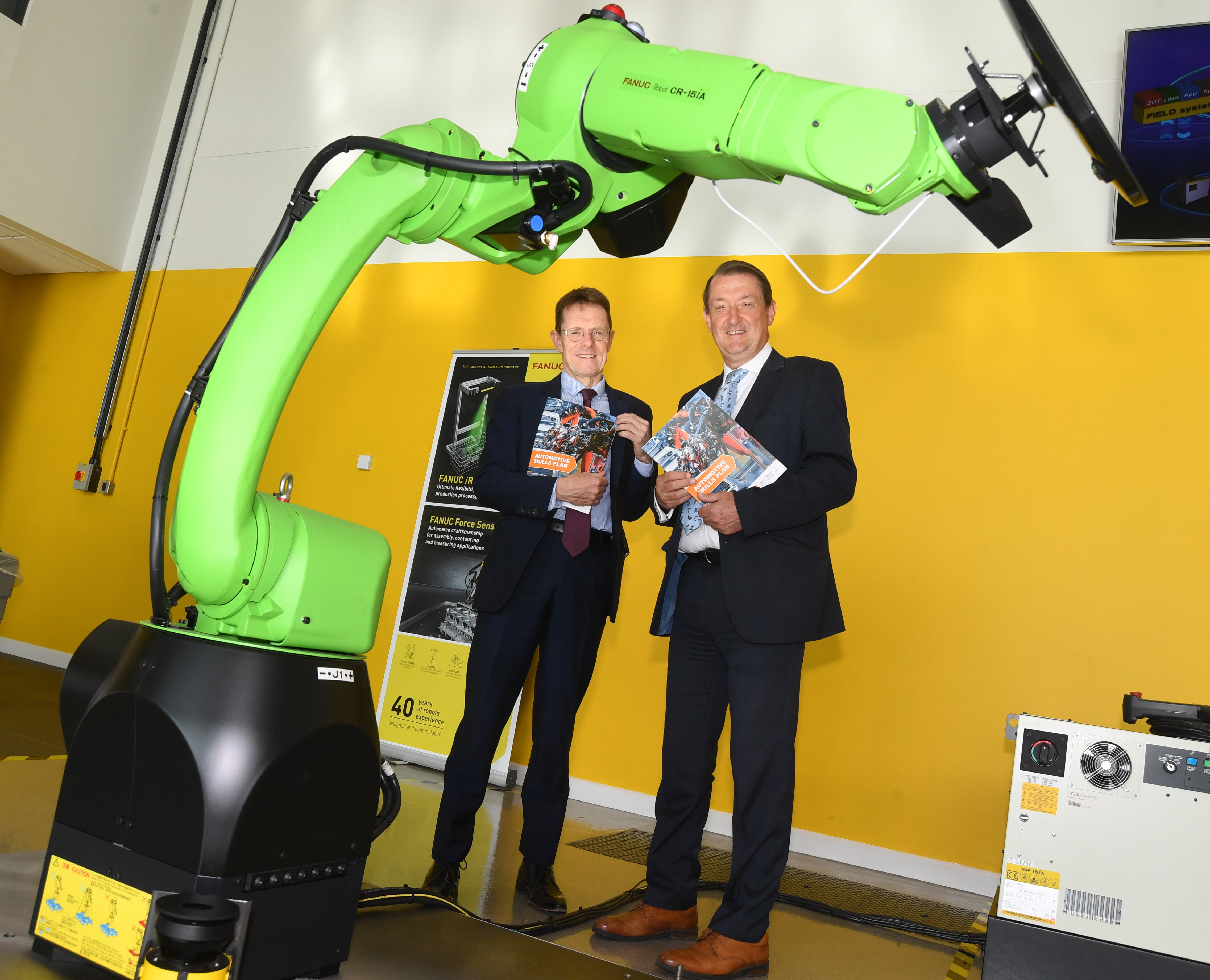 Mayor of the West Midlands Andy Street with Nick Abell, vice chair of the Coventry and Warwickshire Local Enterprise Partnership, at the launch of the Automotive Skills Plan at FANUC UK