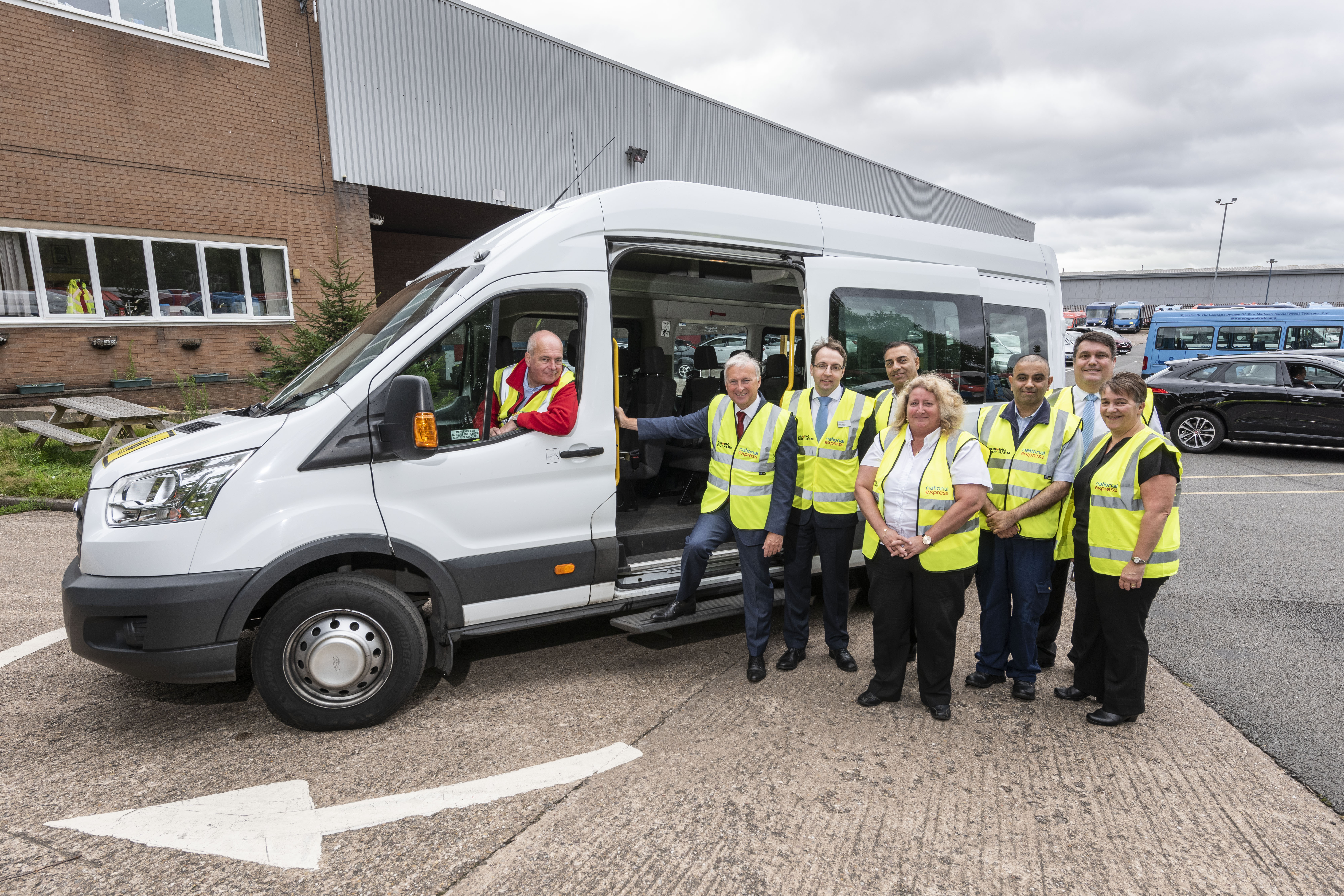 Cllr Ian Ward, WMCA portfolio lead for transport, is pictured second from the left, meeting National Express West Midlands managing director David Bradford (third from the left) and members of the National Express Accessible Transport team