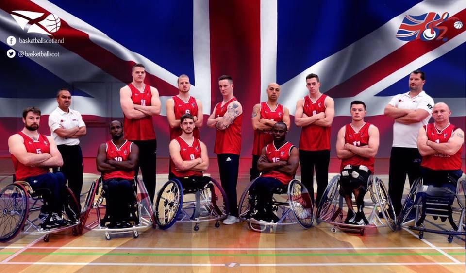 Mark Fosbrook (pictured right) with other members of the British wheelchair basketball team in the European Championships