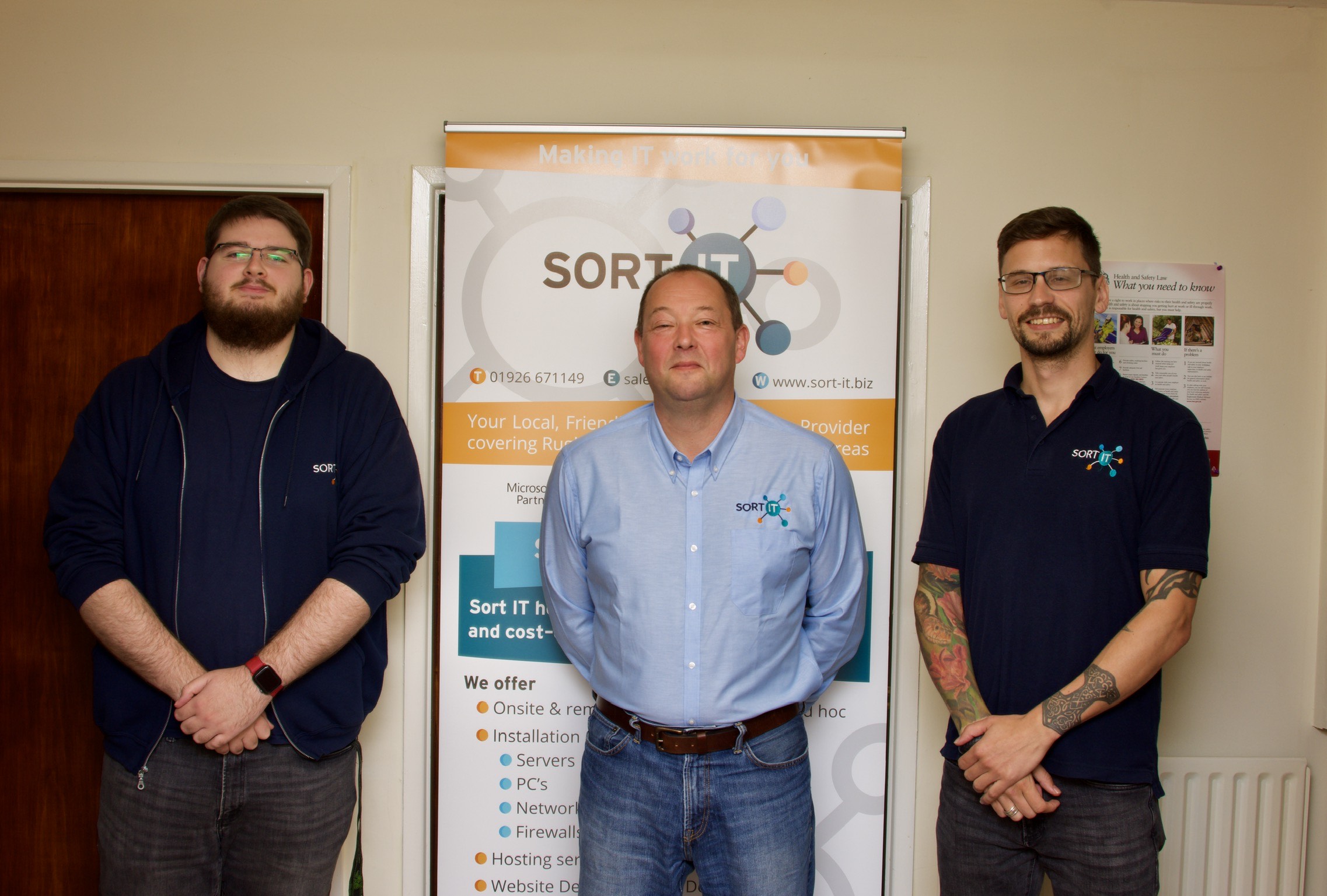 Apprentices Ben Steele (left) and Laurence Vincent-Hunt (right) with Sort IT managing director Nick Marsden (centre)