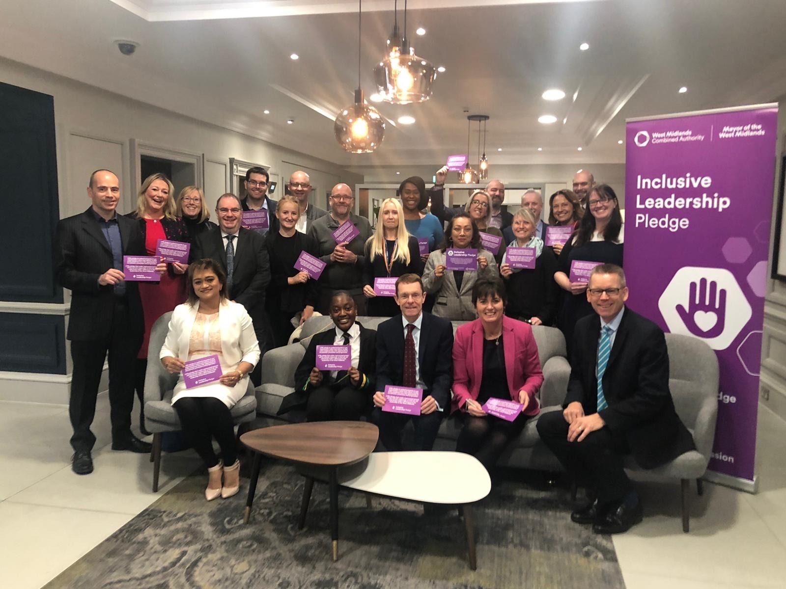 Mayor of the West Midlands Andy Street (front, third from left) is pictured at the event with members of Solihull BID and Solihull Chamber of Commerce, showing their support for the Inclusive Leadership Pledge