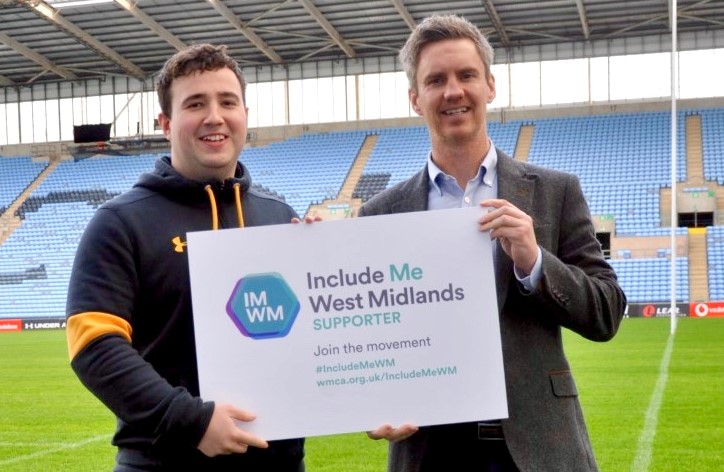 Jordan Young, senior community development officer for the Wasps Community Foundation (left) and Stephen Vaughan CEO (Wasps Sport) celebrate signing up to Include Me