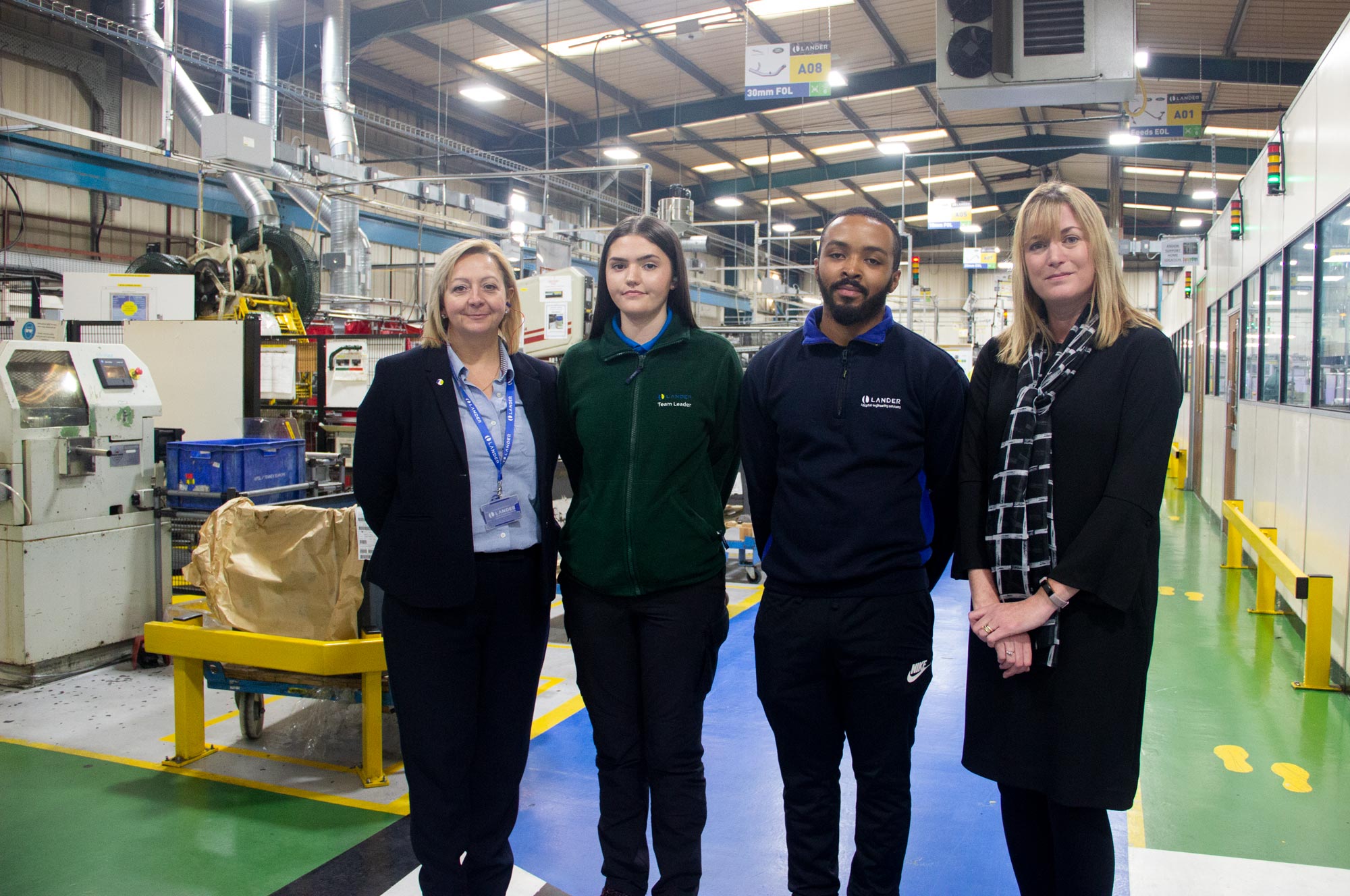 L-R Anita Davenport-Brooks, people, culture and compliance manager at Lander Automotive, apprentices Jade Pickles and Tyrone Collins, and Georgina Barnard, commercial director at Dudley College of Technology