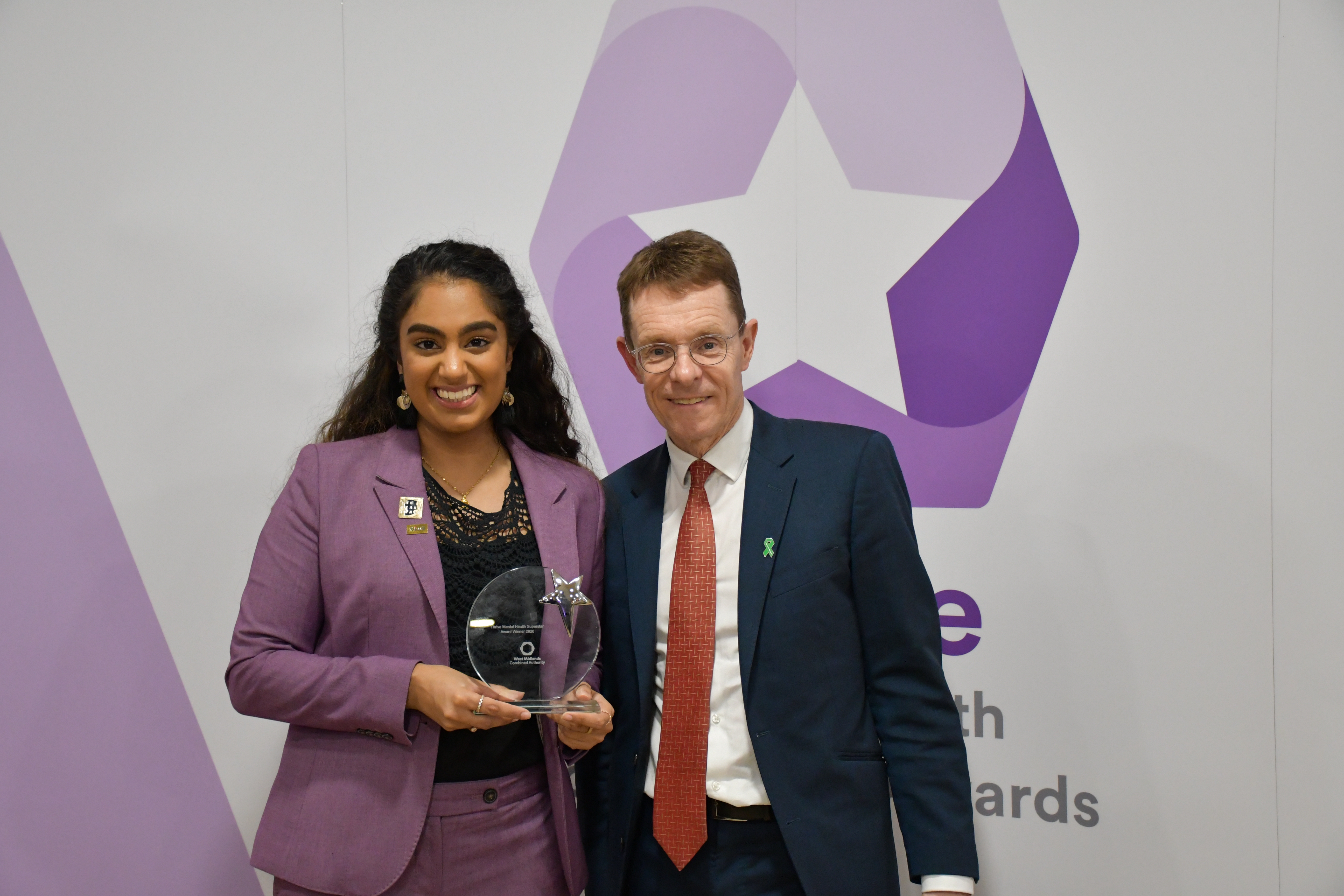 L-R Thrive Mental Health Superstar Sophia Badhan is pictured with Mayor of the West Midlands Andy Street