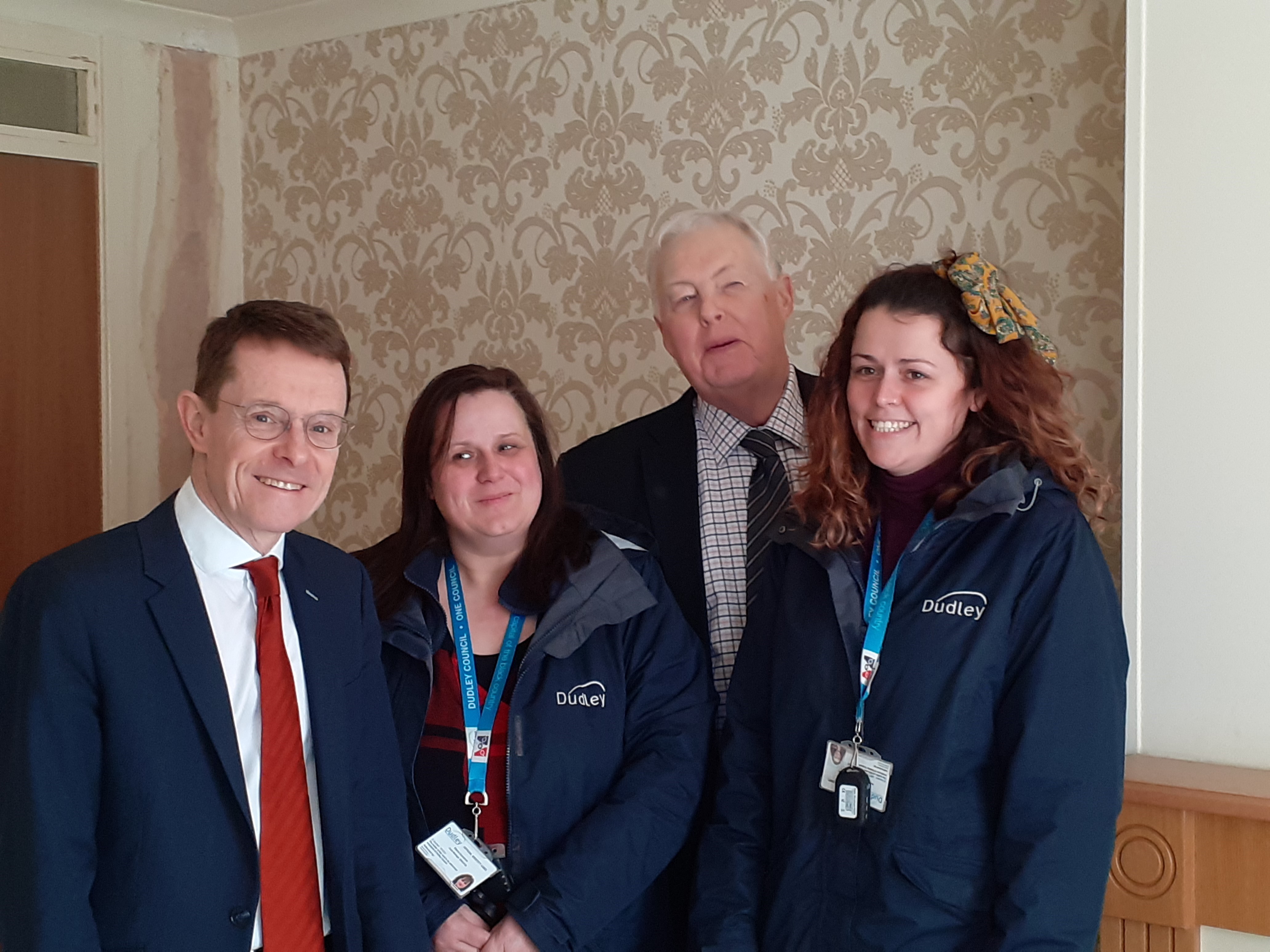 Mayor of the West Midlands, Andy Street (left) with intensive housing support officers, Diane Kendrick and Annabel Fuidge from Dudley Council and deputy leader Cllr David Vickers