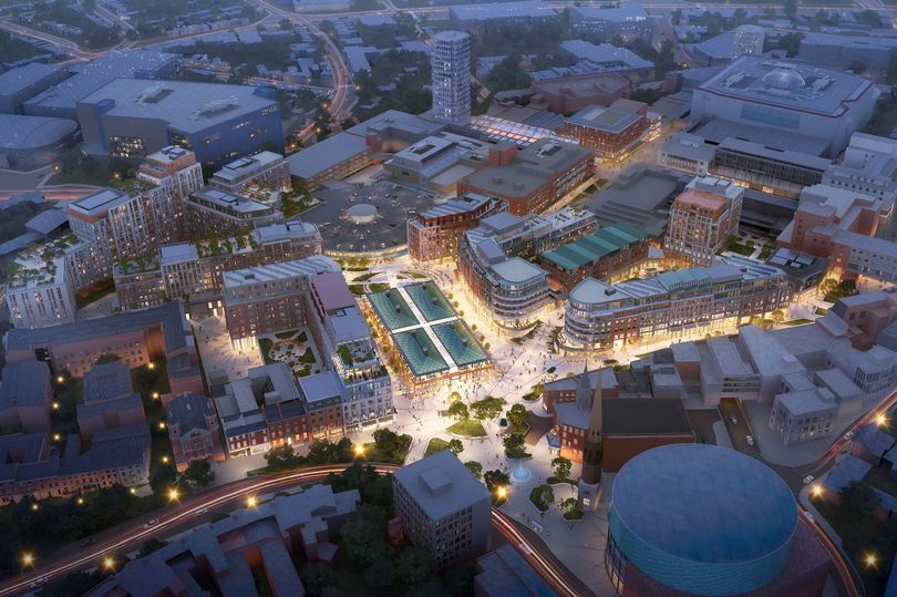 A CGI image showing an aerial view of the City Centre South scheme in Coventry
