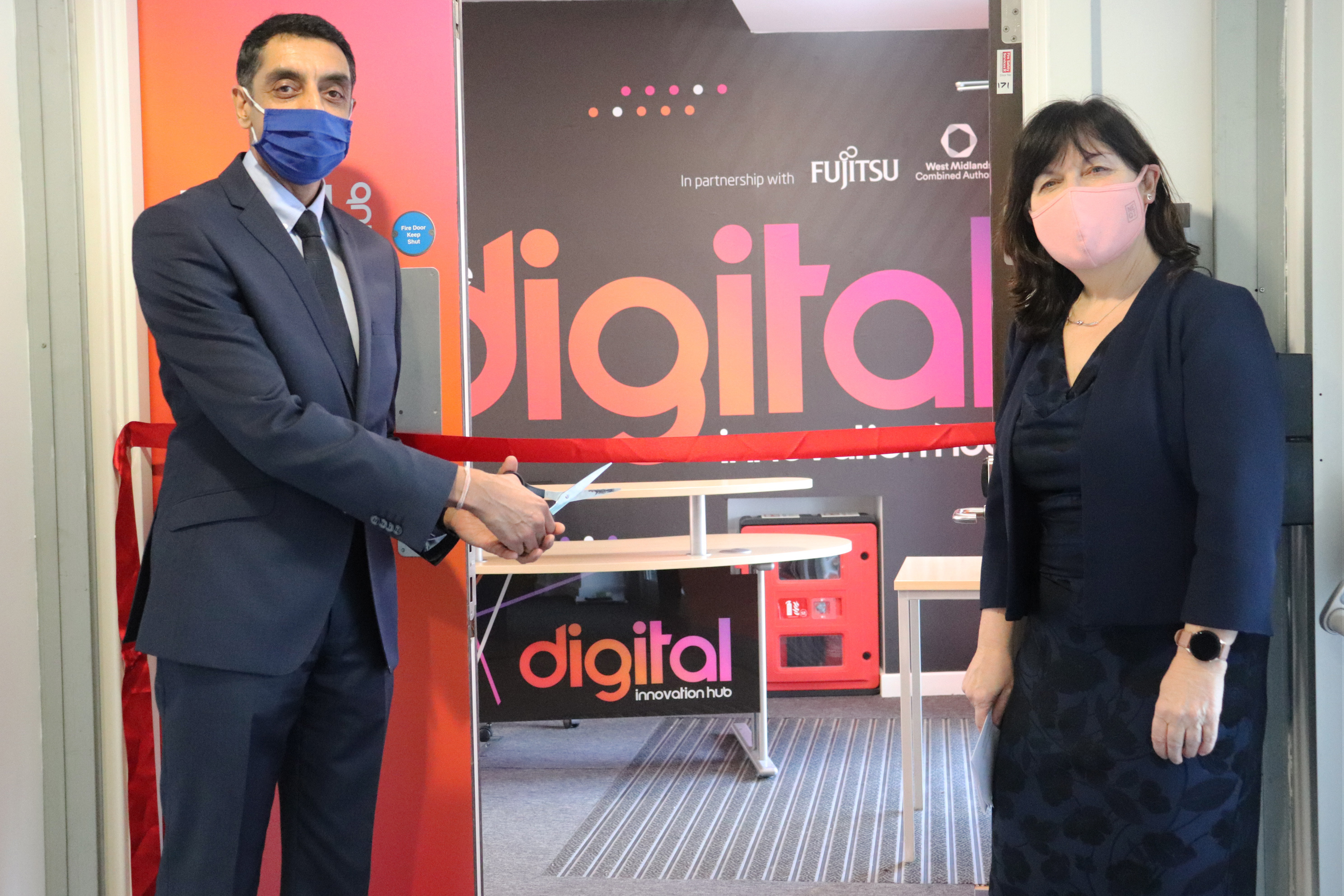 L-R Jatinder Sharma OBE, principal and chief executive of Walsall College, and Jayne Holt, assistant principal, are pictured at the opening of the Digital Innovation Hub