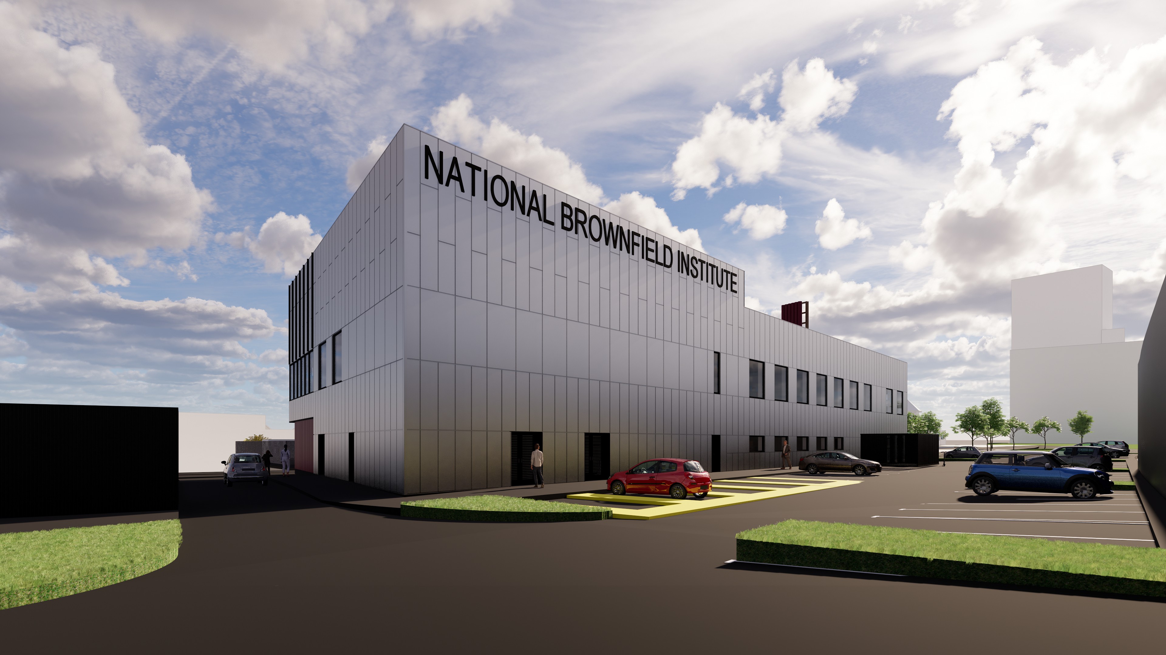Computer-generated images of the National Brownfield Institute at University of Wolverhampton’s Springfield Campus