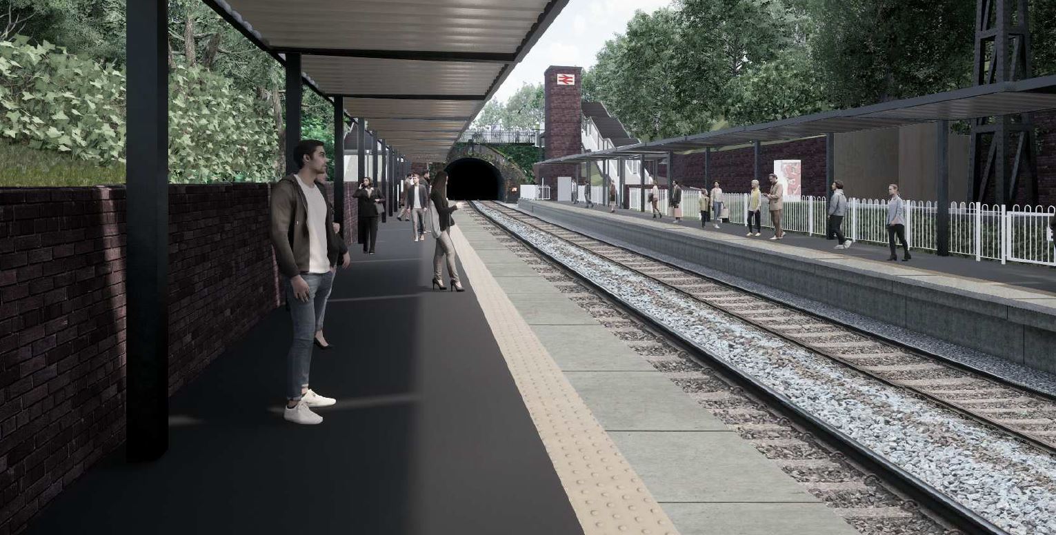 A CGI of how the new rail station at Moseley in south Birmingham will look. Today's Budget announcement includes £59m for five new stations in the region