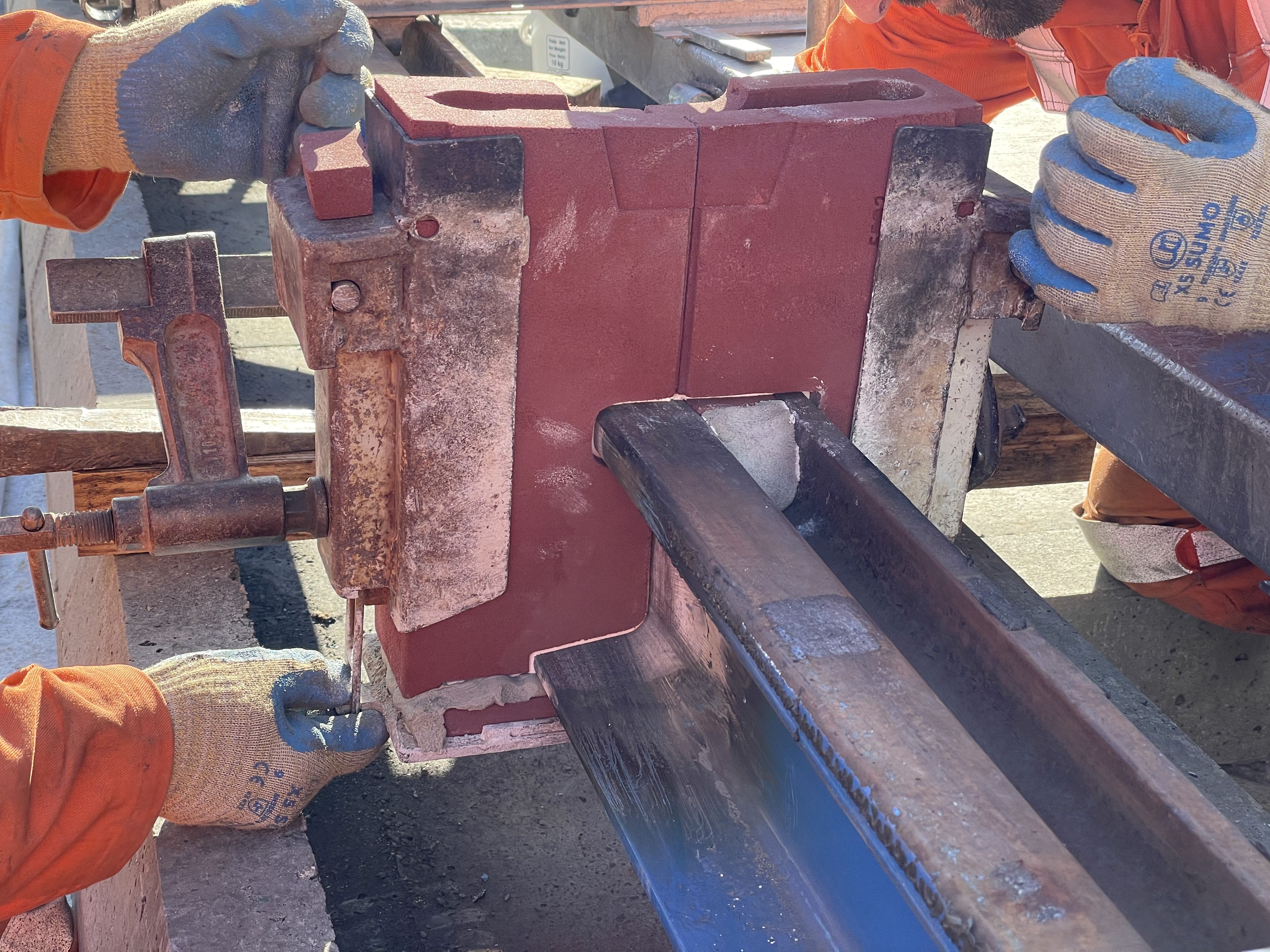 The final weld of the tracks for the Westside Metro tram extension in Birmingham has now been made