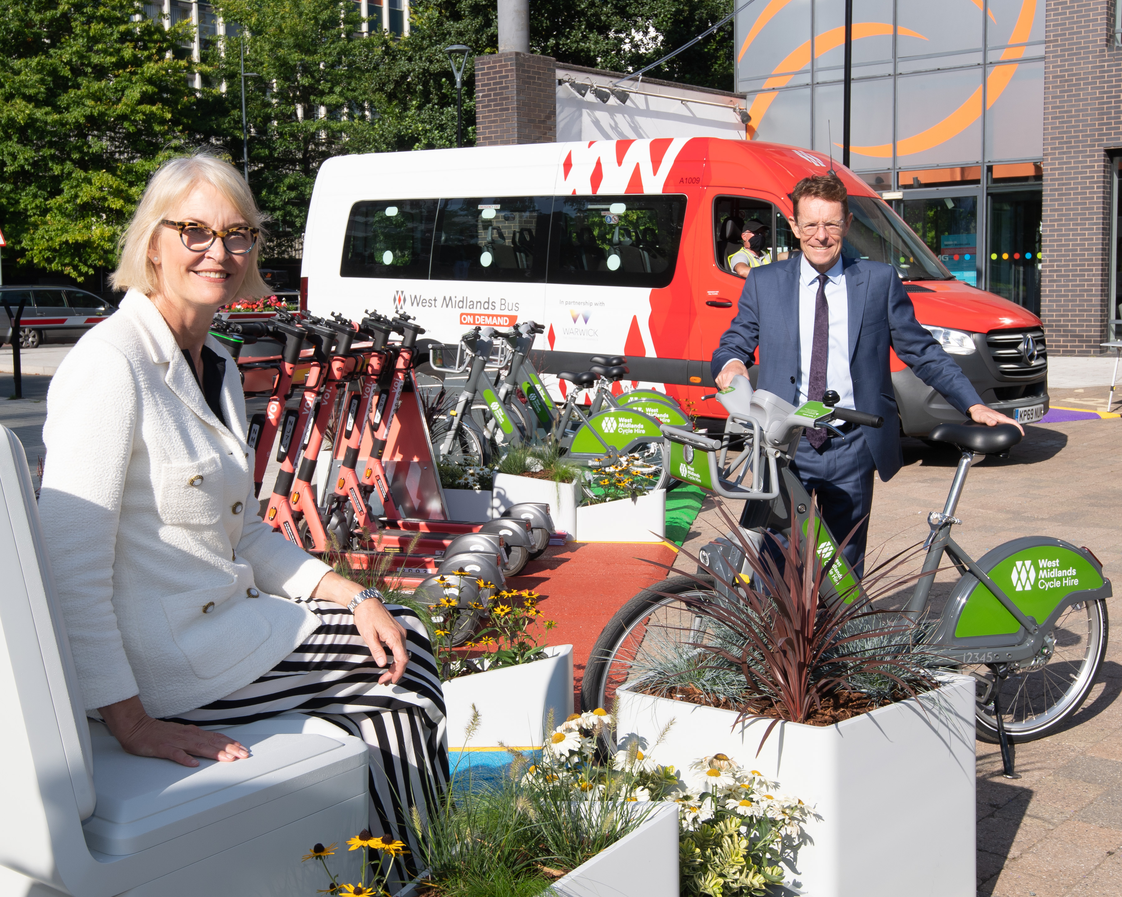 WMG executive chair Margot James and Mayor of the West Midlands Andy Street visit the mobility hub at the Micromobility UK event