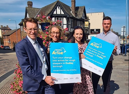 At the launch in support of the campaign are from left to right: Andy Street, Mayor of the West Midlands, Anna Walsh, chief executive officer at CHADD, Councillor Laura Taylor-Childs, cabinet member for housing and community services and Aaron Powell, centre manager at the Ryemarket
