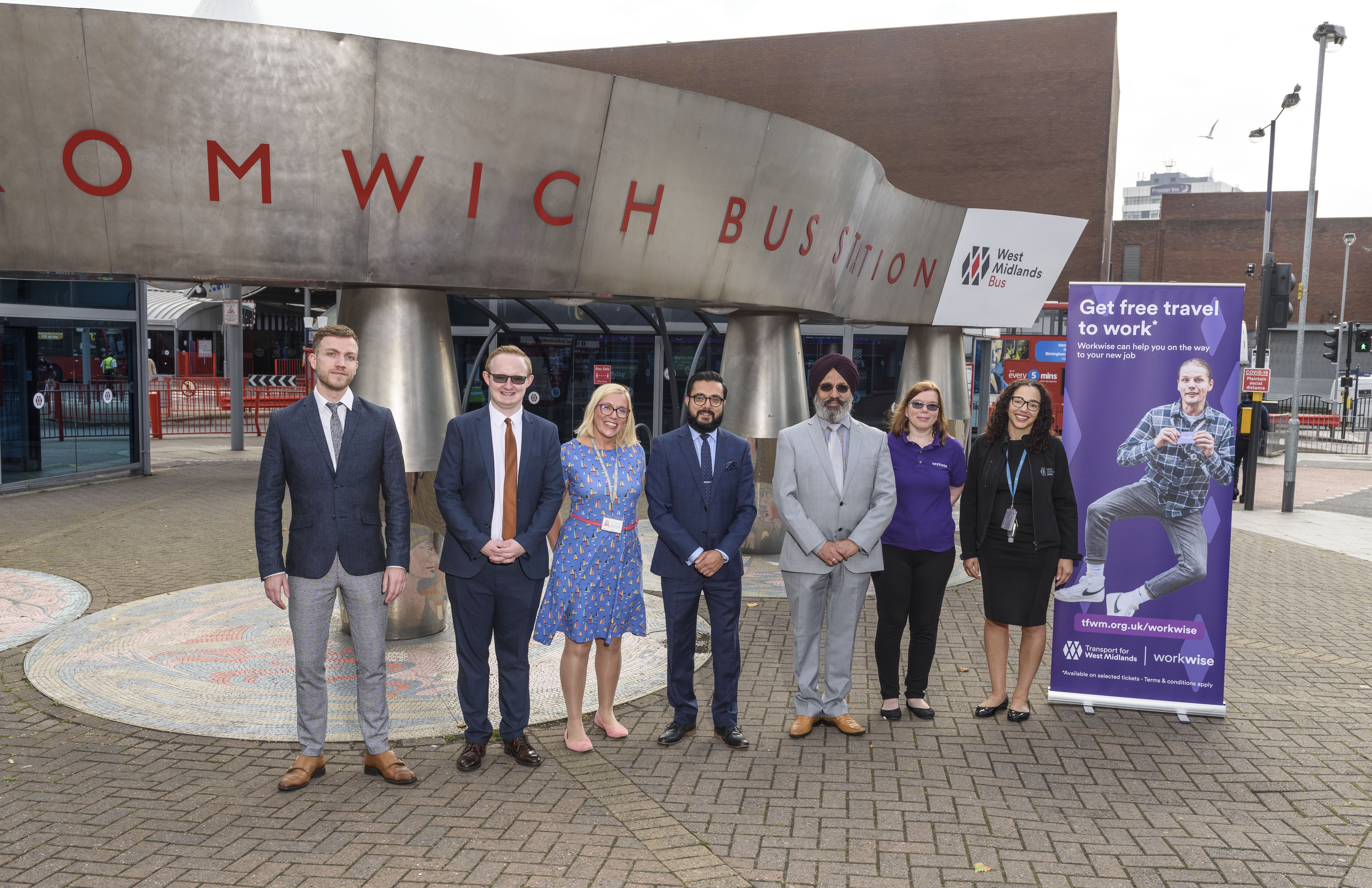 From left: Michael Thornton (TfWM), Matthew Savin, Claire Williams (TfWM), Sandeep Shingadia (TfWM), Cllr Iqbal Padda (Sandwell Council), Vicky Beddows (TfWM) and Sophie Allison (West Midlands Metro)