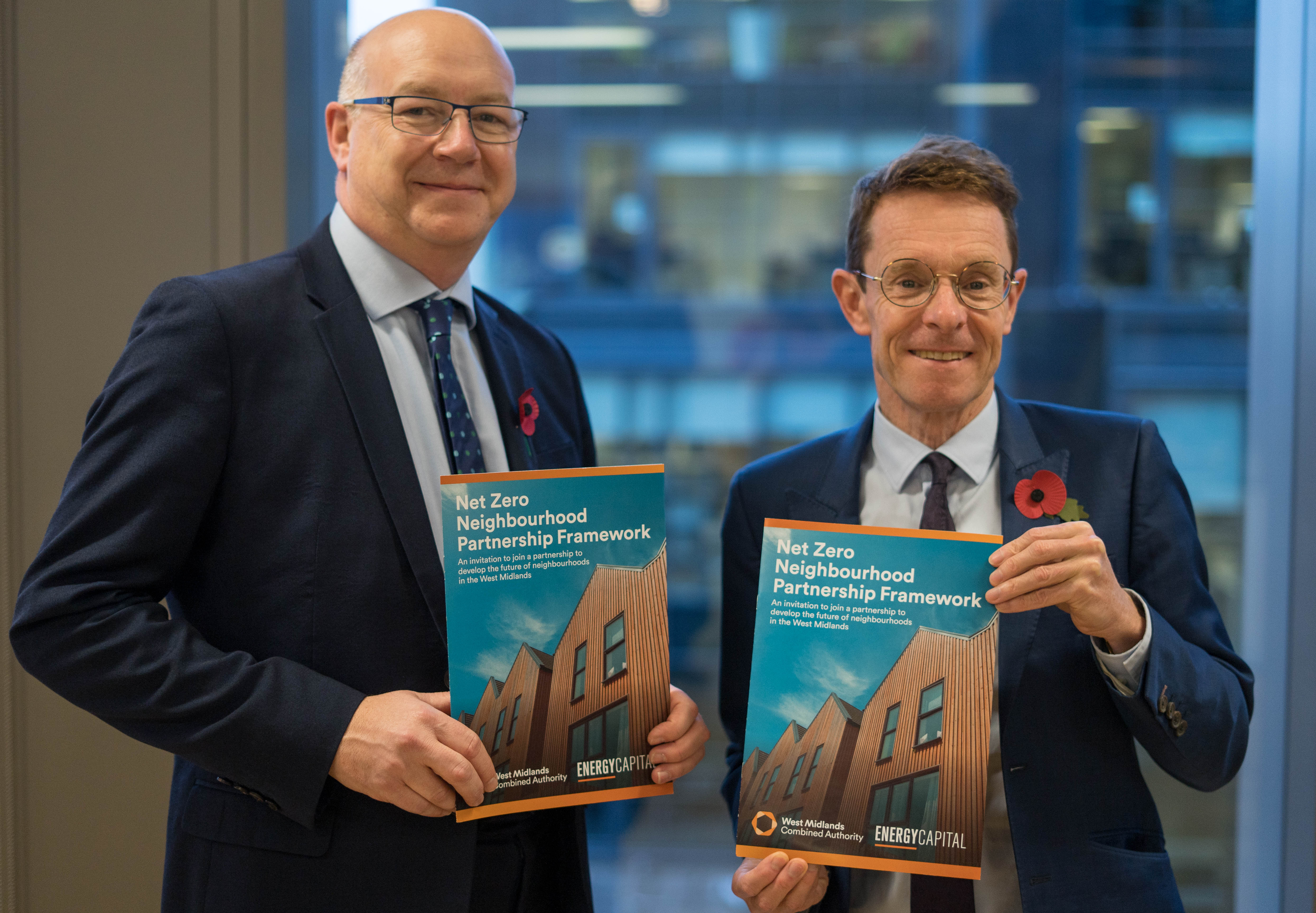 Jerome Frost, chair at Arup, UK, India, Middle East and Africa (left) and Andy Street, Mayor of the West Midlands, announce the UK's first Net Zero Neighbourhood pilot programme