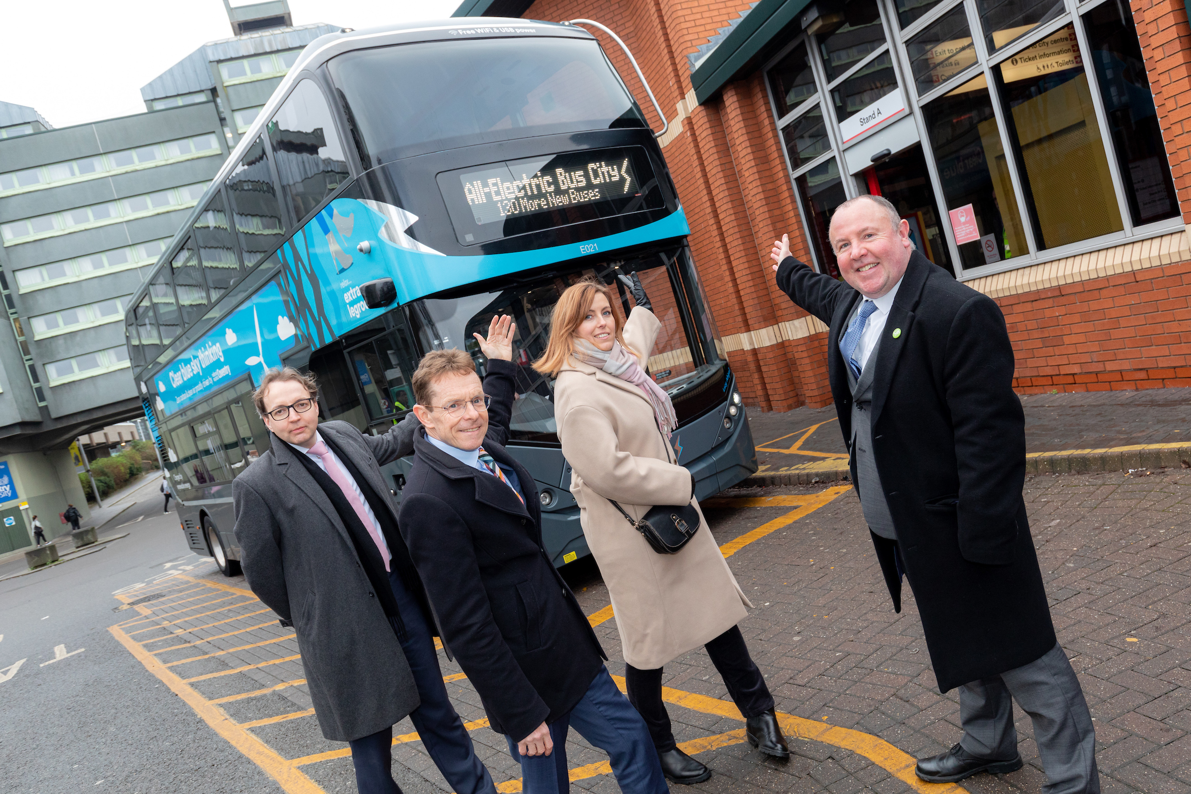 From left: David Bradford (National Express), Mayor of the West Midlands Andy Street, Agata Litwinowicz-Soltysiak (National Express) and Cllr Jim O'Boyle (Coventry City Council)