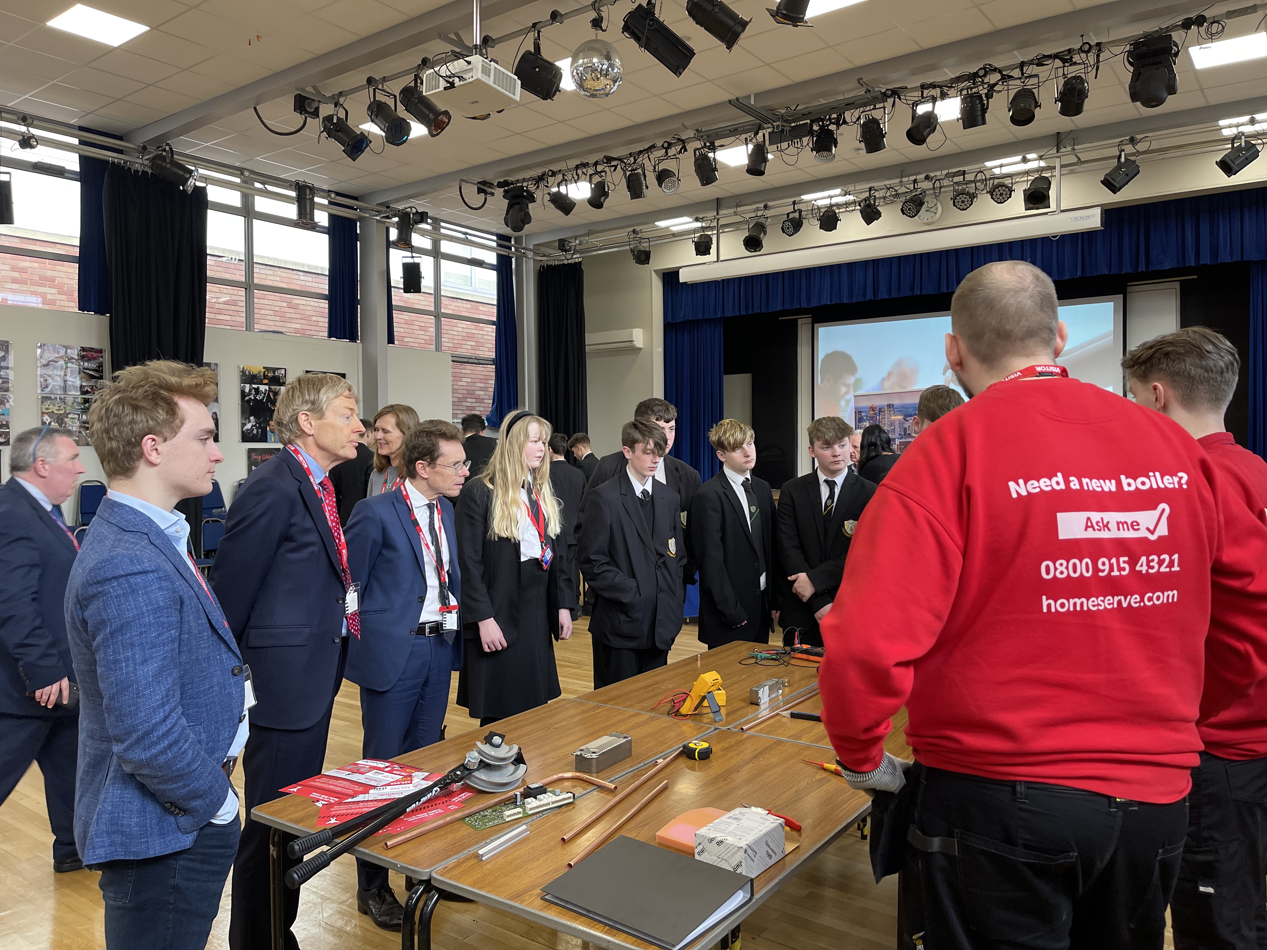 Andy Street, the Mayor of the West Midlands meets  HomeServe Plc CEO Richard Harpin, who were joined by pupils from the Streetly Academy, one of 15 schools in the West Midlands to take part, to officially launch the project in Sutton Coldfield.