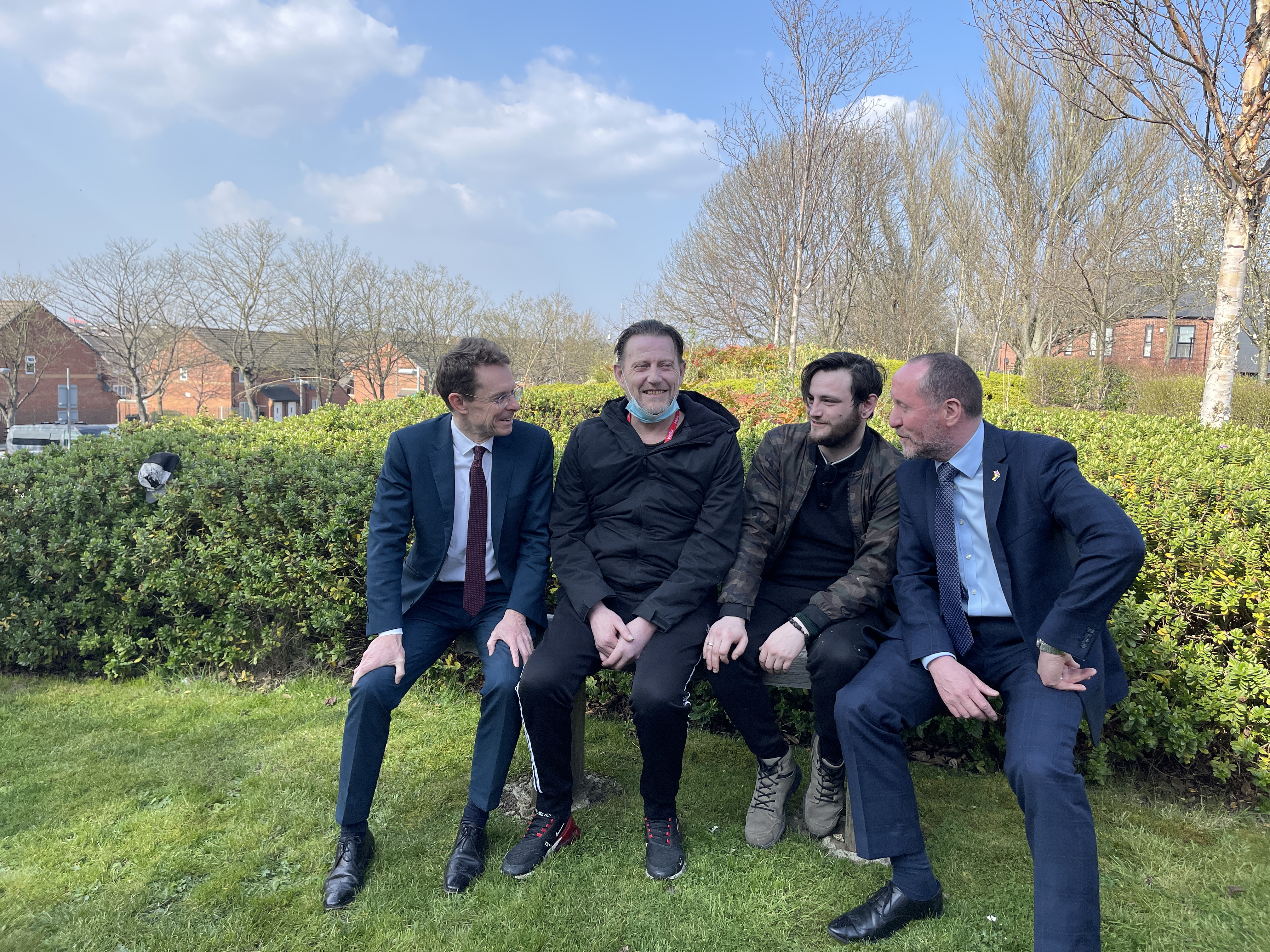 From left: Andy Street, Mayor of the West Midlands, Housing First clients Martin and Ryan and Minister for Rough Sleeping and Housing, Eddie Hughes