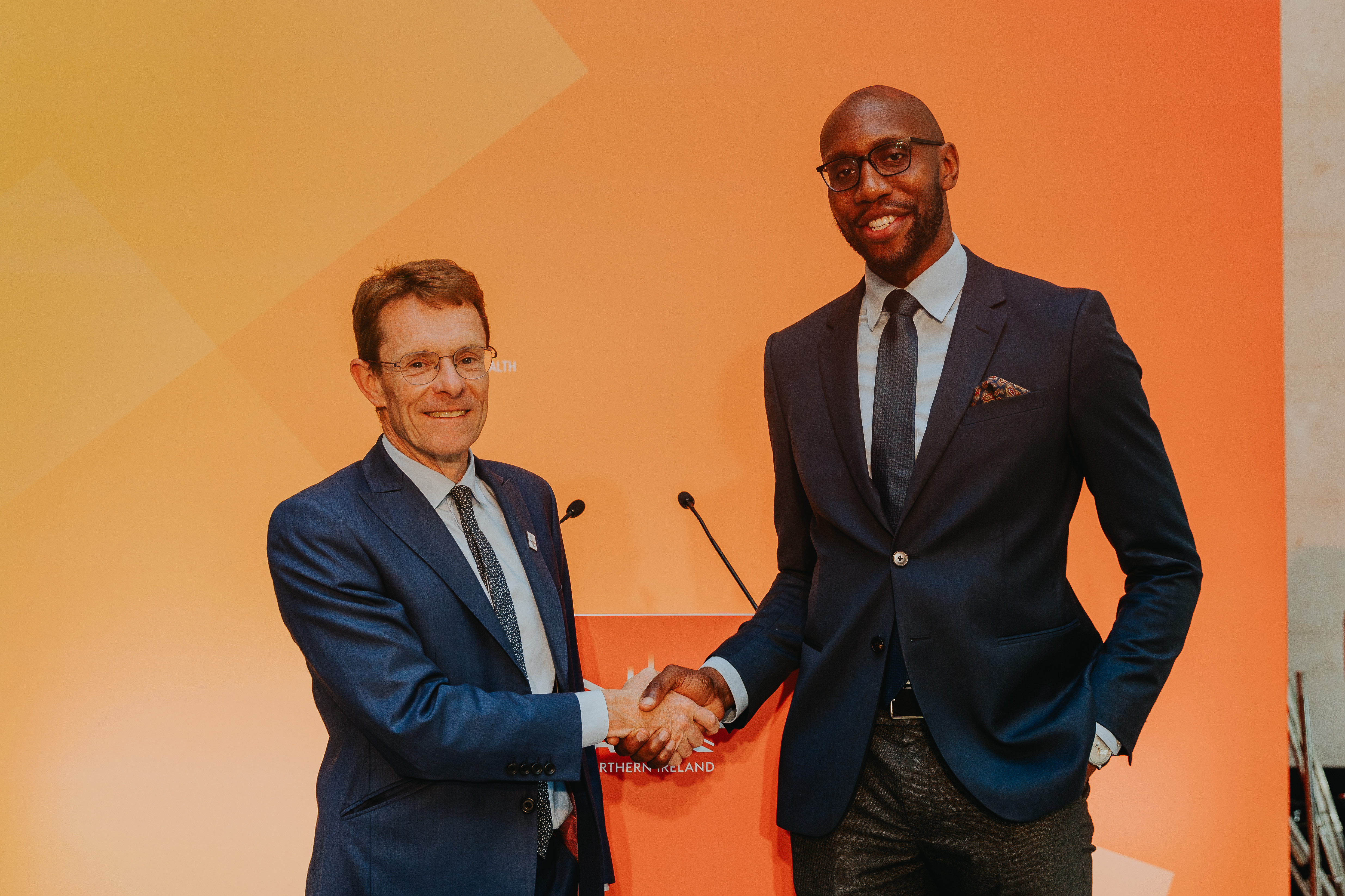Andy Street, Mayor of the West Midlands (left) and Zephaniah Chukwudum, business manager to the CEO at Microsoft UK and United by 2022, Board Trustee, announce the digital skills joint initiative